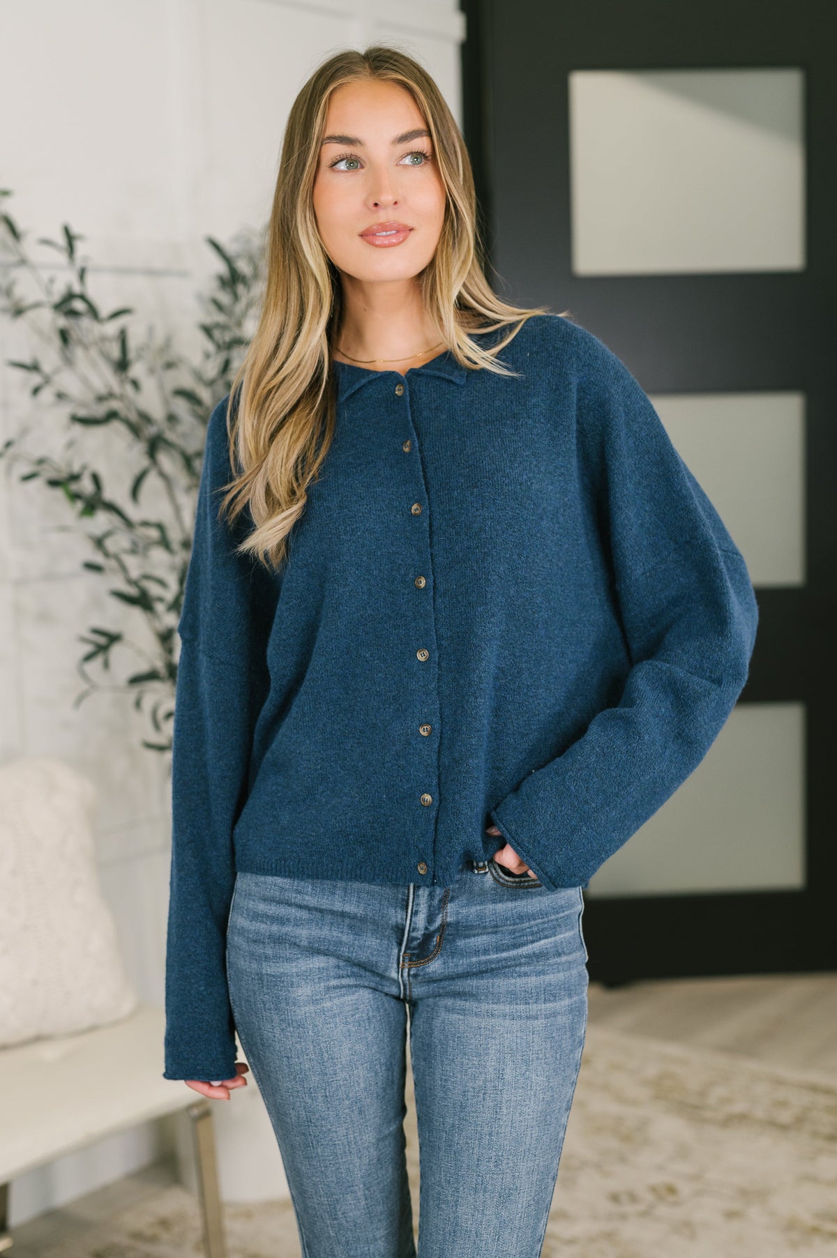 Careful Consideration Collared Button Down in Midnight