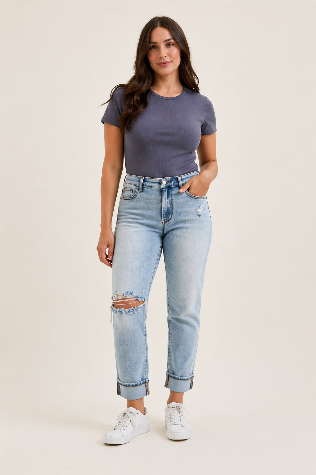 Judy Blue Mid Rise Bandana Loop Boyfriend Jeans