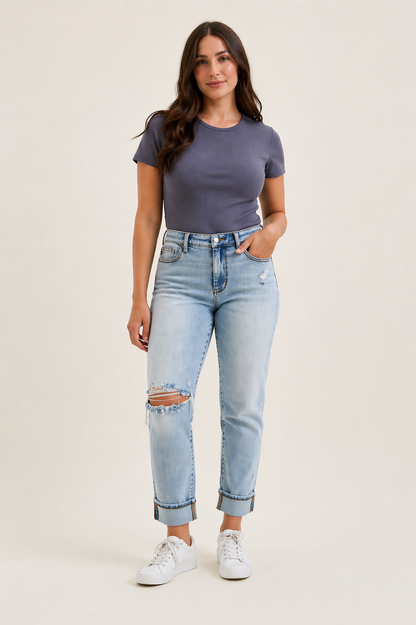 Judy Blue Mid Rise Bandana Loop Boyfriend Jeans