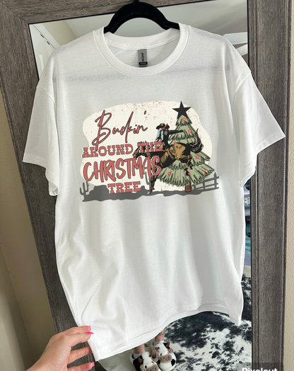Buckin’ Around the Christmas Tree Tee or Crewneck