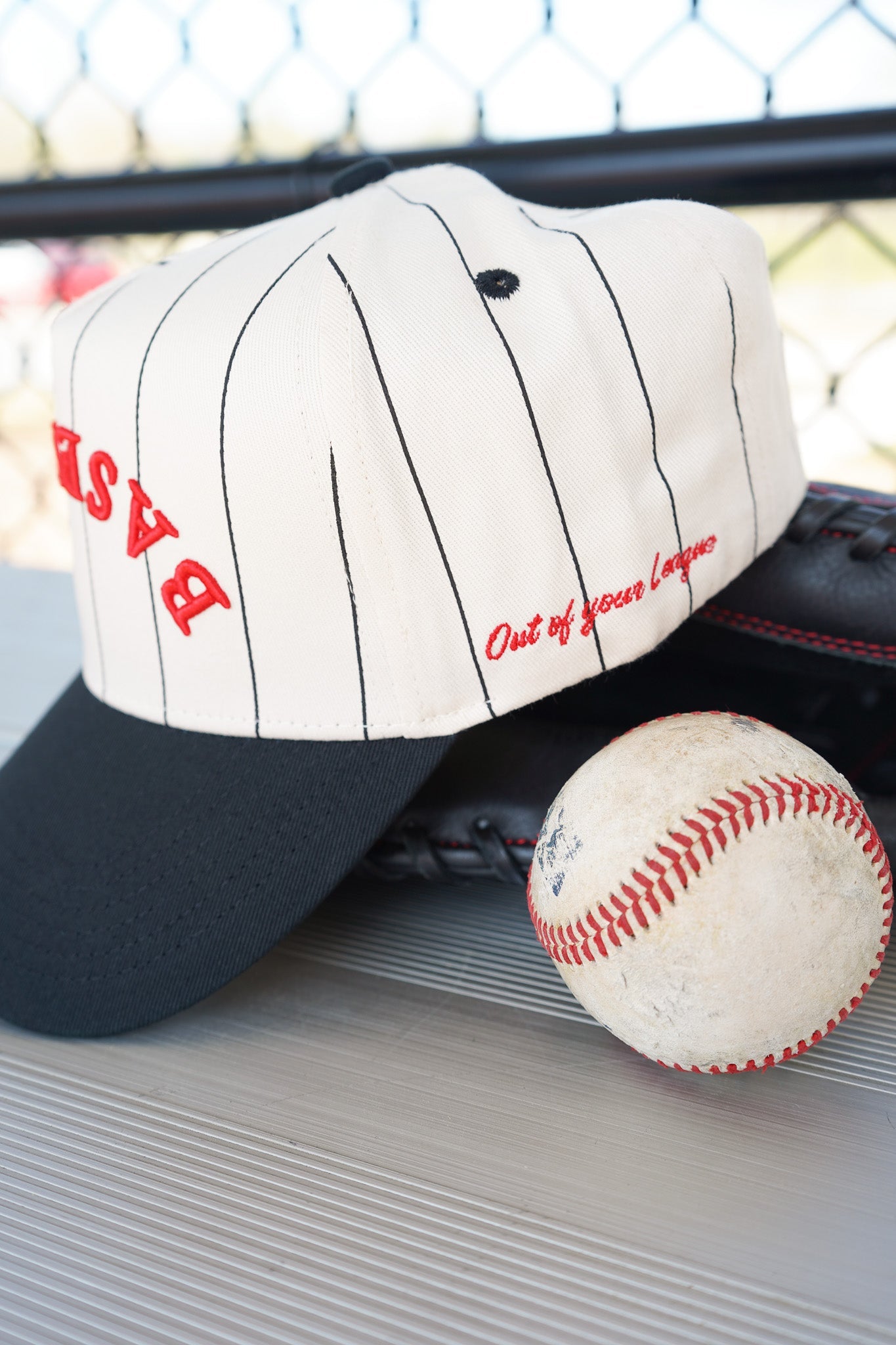 BASEBALL - Red on Black Stripe Vintage Hat