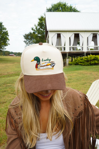 Lucky Duck - Brown Corduroy Trucker Hat