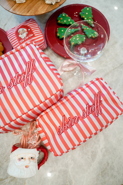 Pink & Red Stripe Skincare Bag