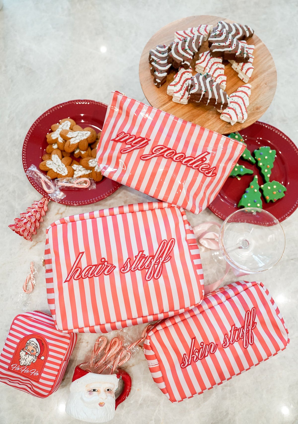 Pink & Red Stripe Skincare Bag