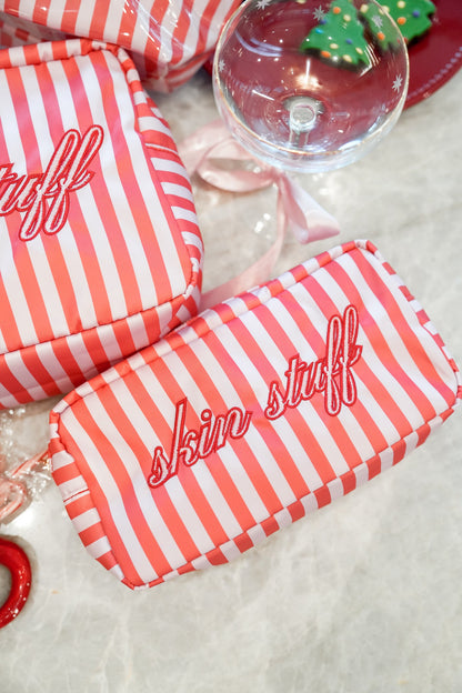 Pink & Red Stripe Skincare Bag
