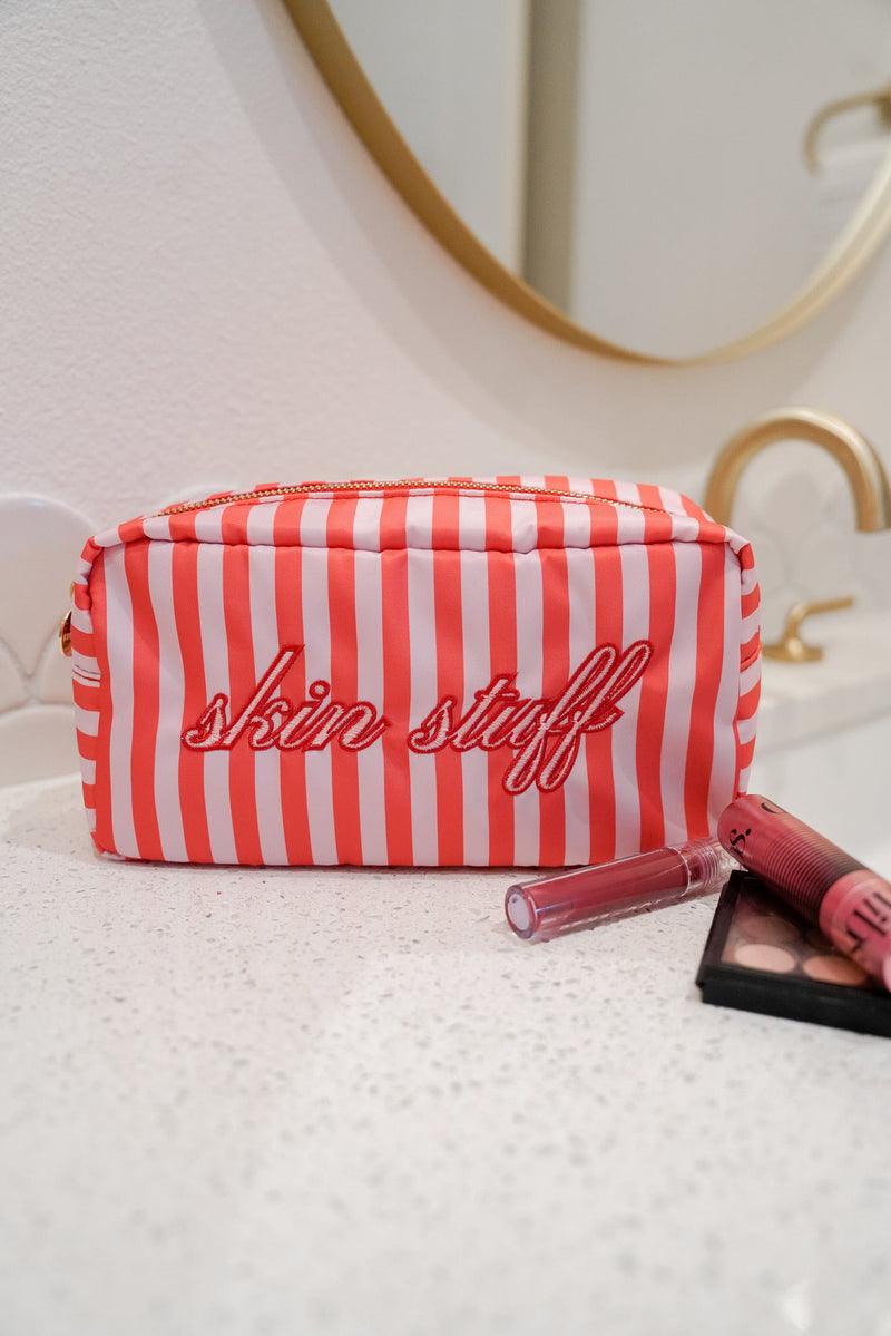 Pink & Red Stripe Skincare Bag