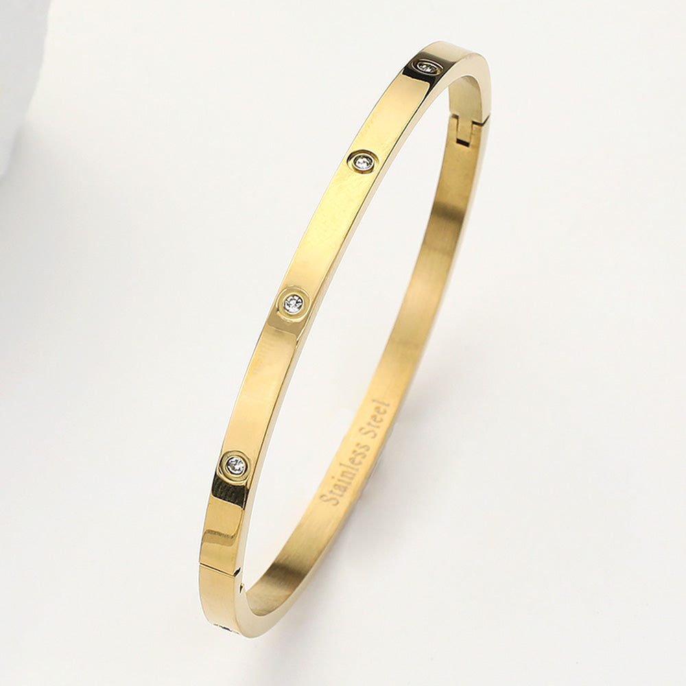 Stainless Steel CZ Stone Embellished Bangle Bracelet