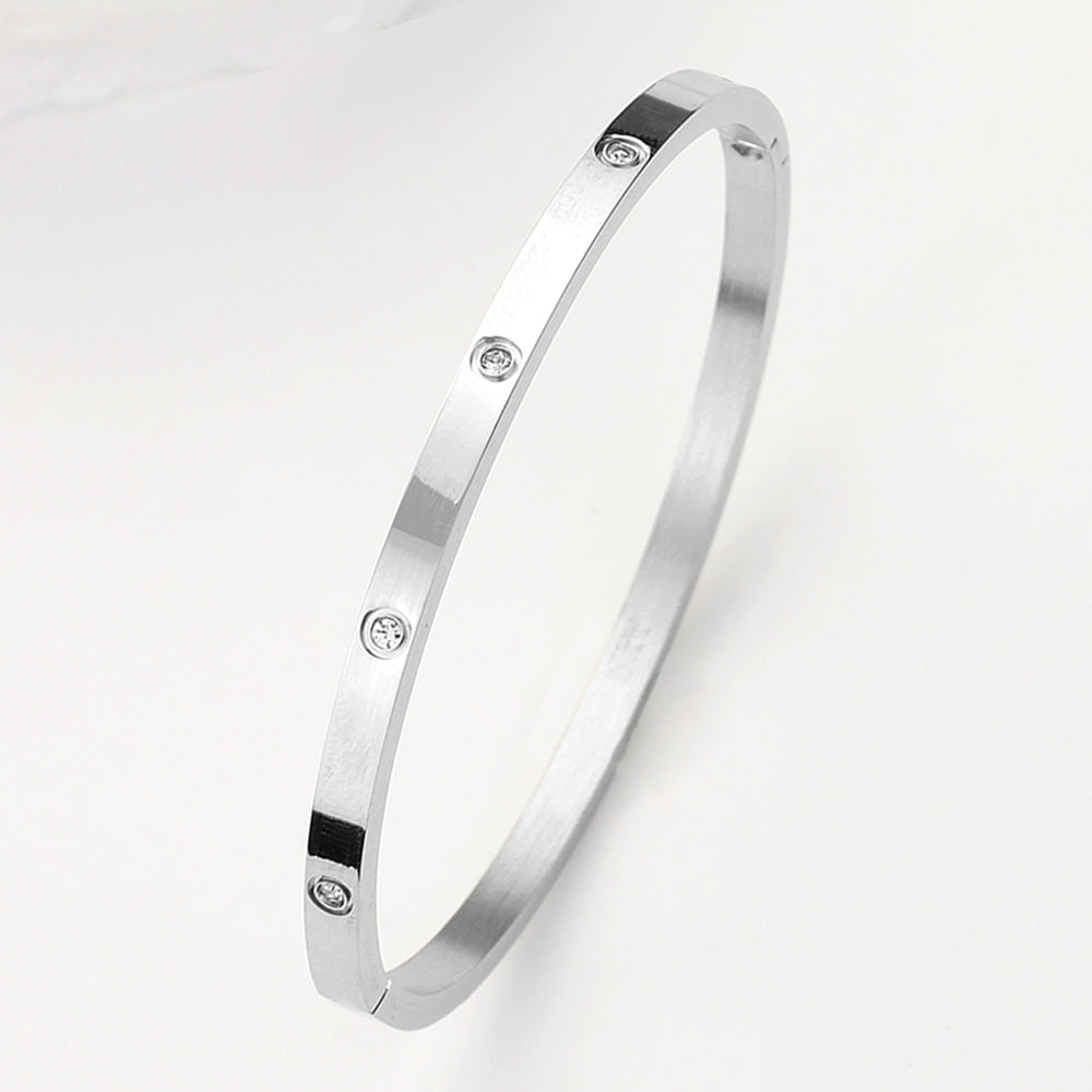 Stainless Steel CZ Stone Embellished Bangle Bracelet