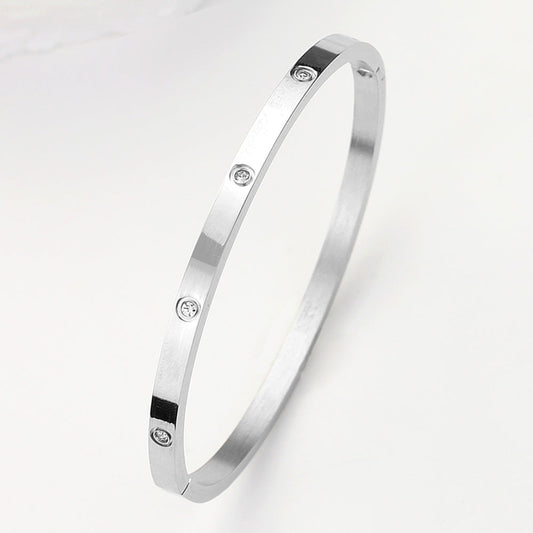 Stainless Steel CZ Stone Embellished Bangle Bracelet