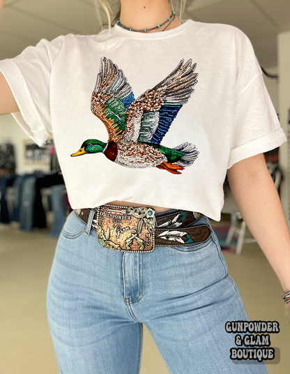 Faux Rhinestone Mallard Tee or Crewneck