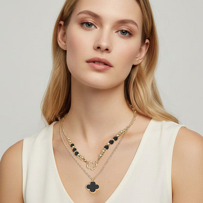 Layered Quatrefoil Pendant Accent Necklace