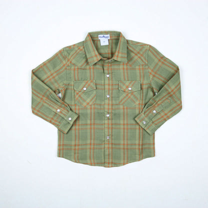 Deer Camp Plaid Pearl Snap Flannel – Boys Long Sleeve Shirt