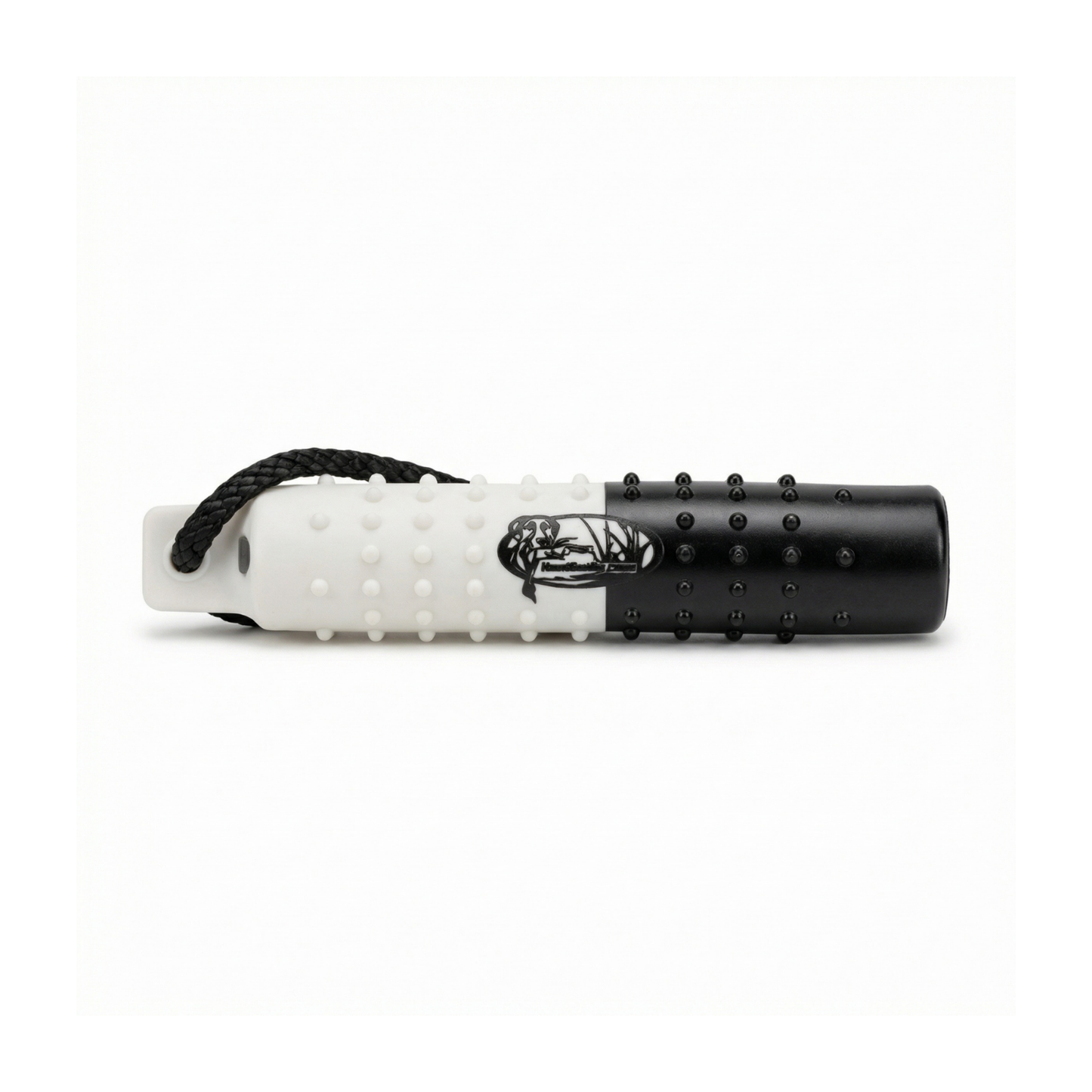 The HuntEmUp 2in Plastic Dog Training Bumper Dummy w/Valve Black White Flasher