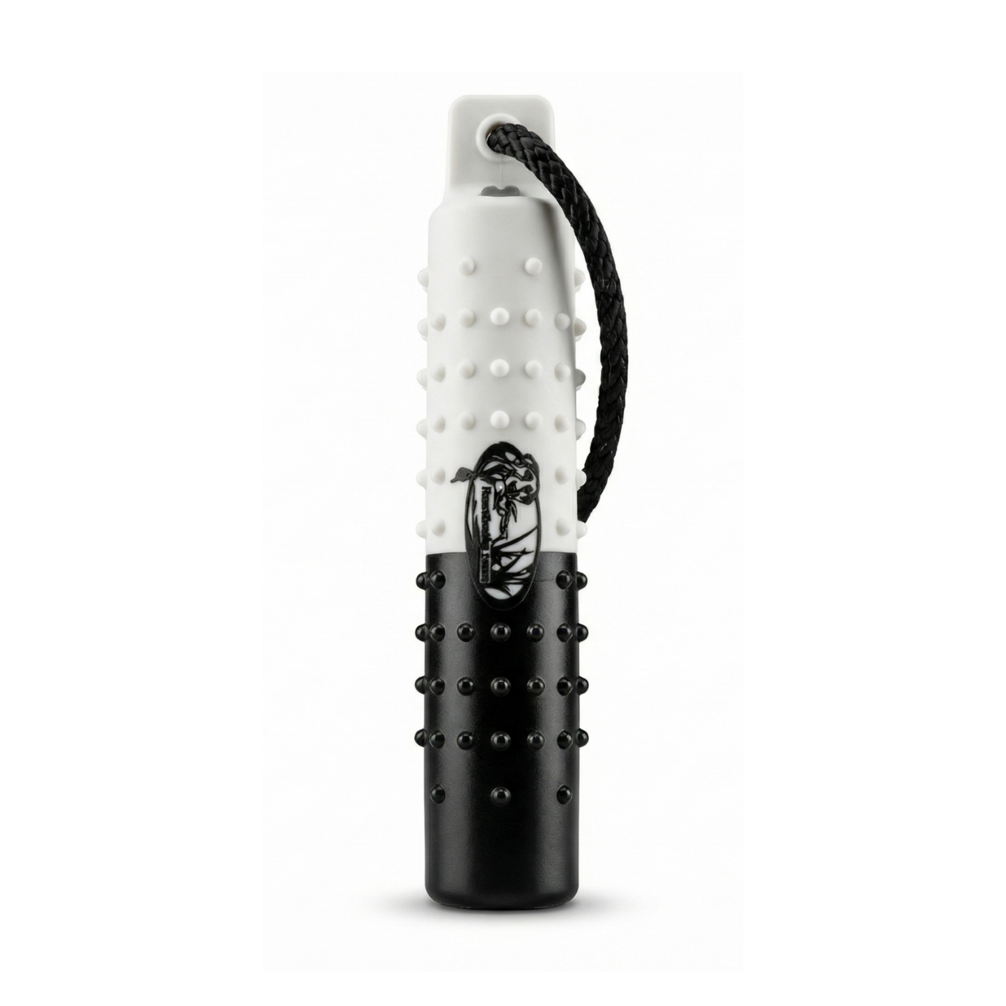 The HuntEmUp 2in Plastic Dog Training Bumper Dummy w/Valve Black White Flasher