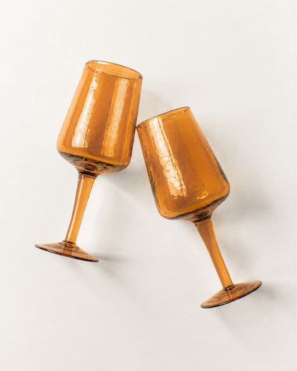 Pair of Handblown Hammered Wine Glasses