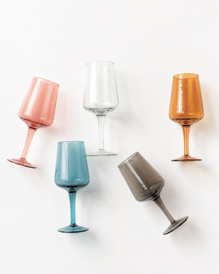 Pair of Handblown Hammered Wine Glasses