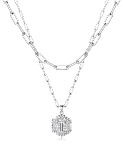 Beautiful Silver Layered Initial Necklaces (A-Z)