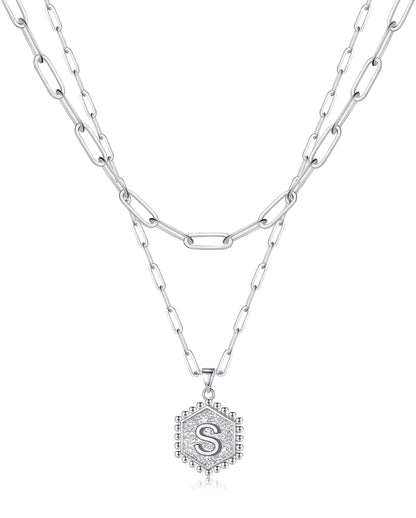 Beautiful Silver Layered Initial Necklaces (A-Z)