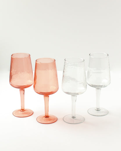Pair of Handblown Hammered Wine Glasses