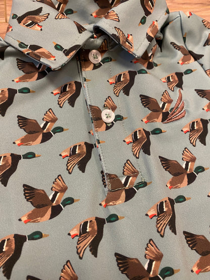 Performance Duck Print Polo – Boys Long Sleeve Shirt