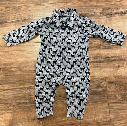 Performance Deer Print Baby Romper – Long Sleeve Collared One-Piece