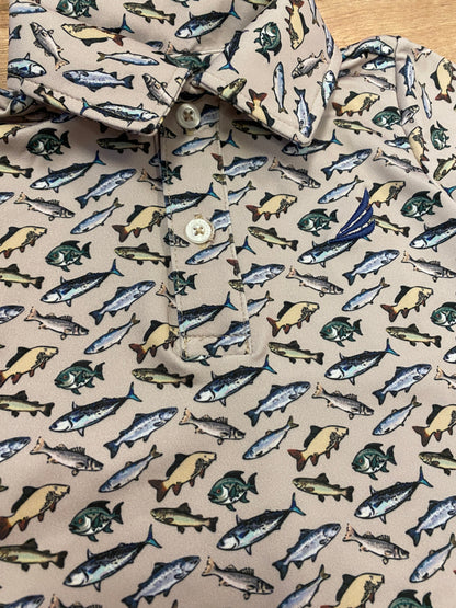 Performance Fish Print Baby Romper – Short Sleeve Collared One-Piece
