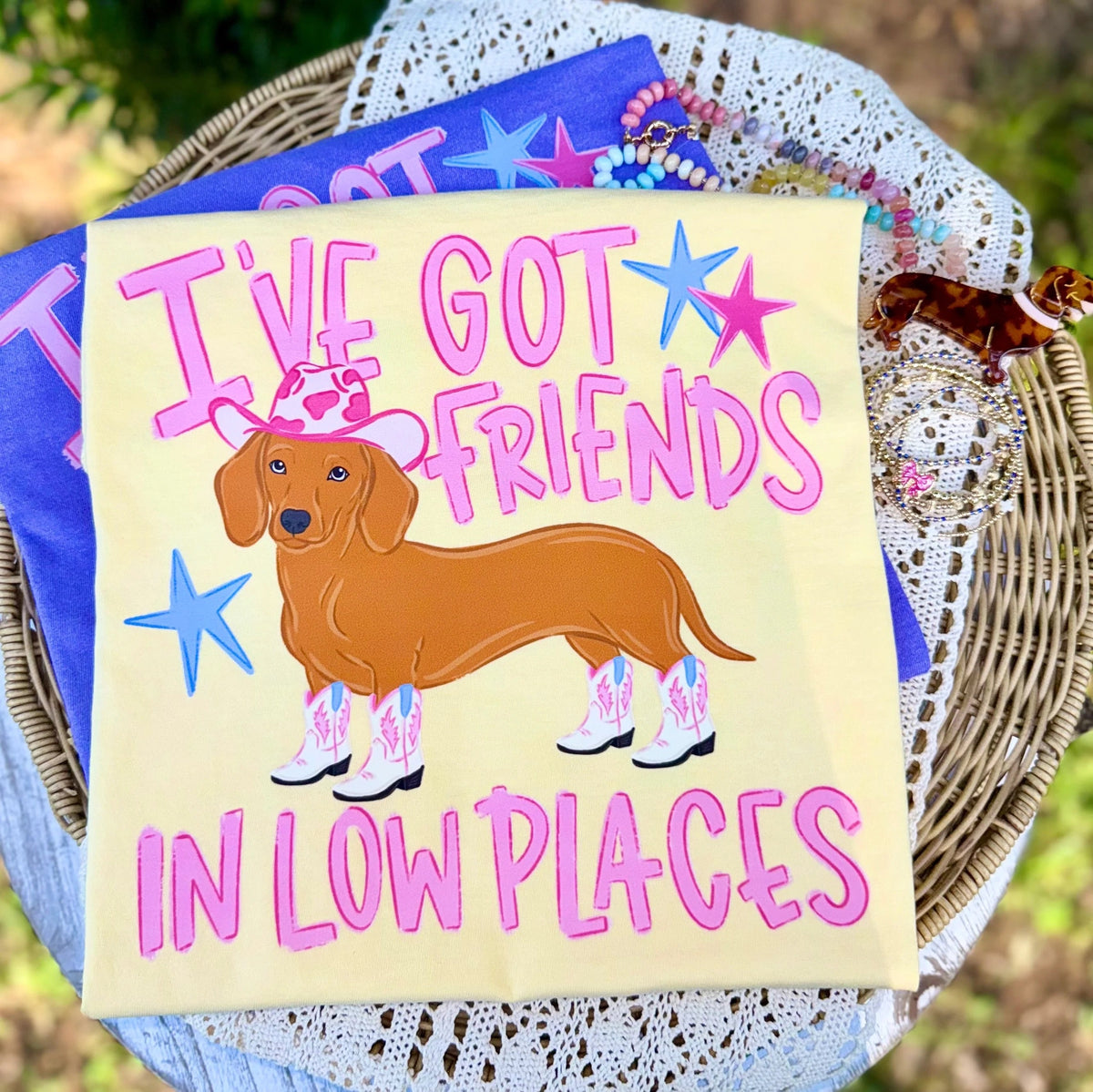 Friends in Low Places Dachshund Graphic Tee