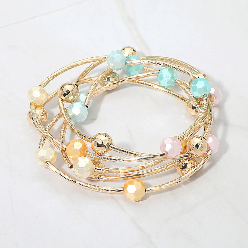 Ball & Metal Bar Beaded Stretch Bracelet Set - 5 Piece