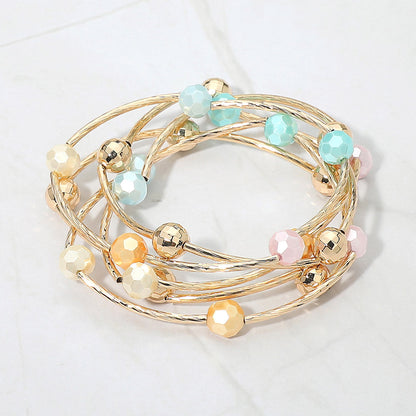 Ball & Metal Bar Beaded Stretch Bracelet Set - 5 Piece