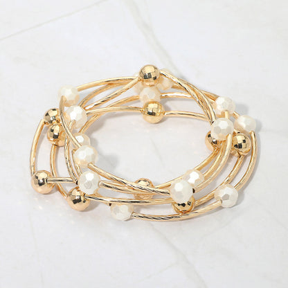 Ball & Metal Bar Beaded Stretch Bracelet Set - 5 Piece