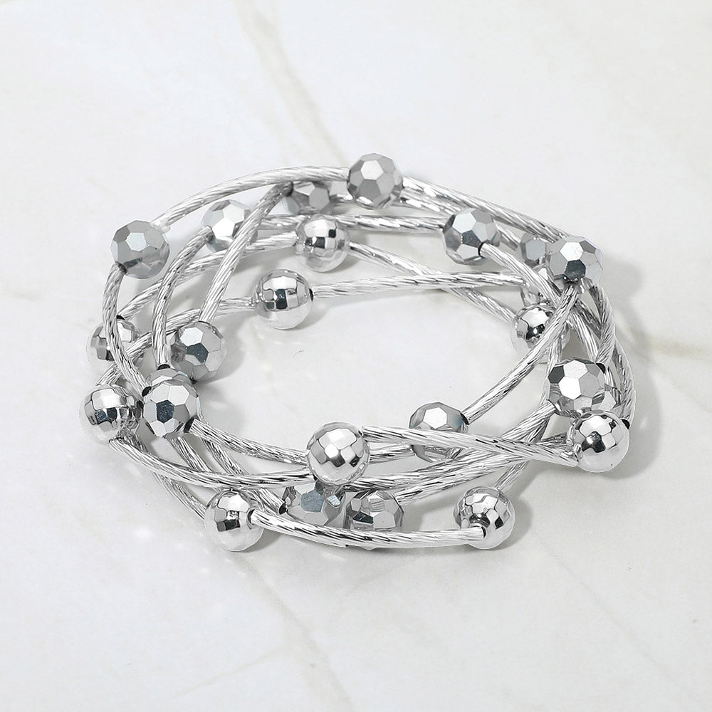 Ball & Metal Bar Beaded Stretch Bracelet Set - 5 Piece