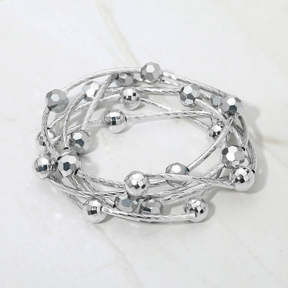 Ball & Metal Bar Beaded Stretch Bracelet Set - 5 Piece