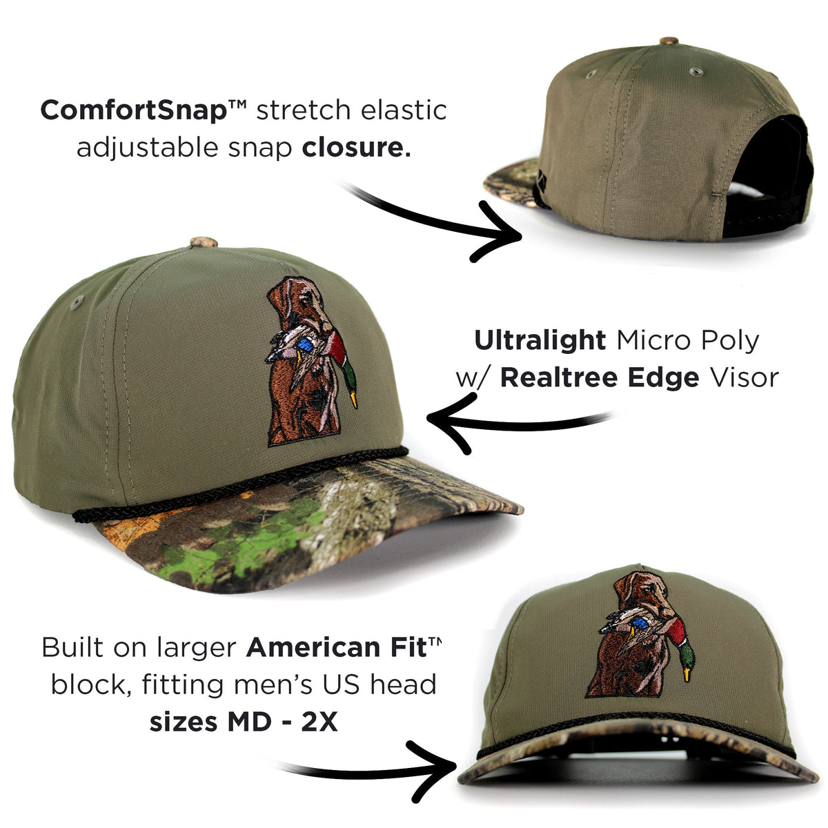 Chocolate Lab Duck Dog 5-Panel Camo Visor