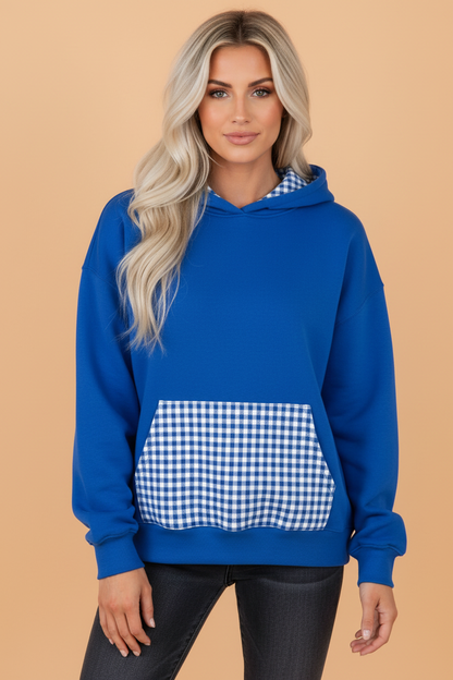 Gingham Patchwork Pocket Hoodie