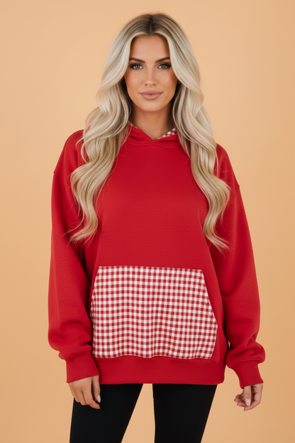 Gingham Patchwork Pocket Hoodie — product image 3