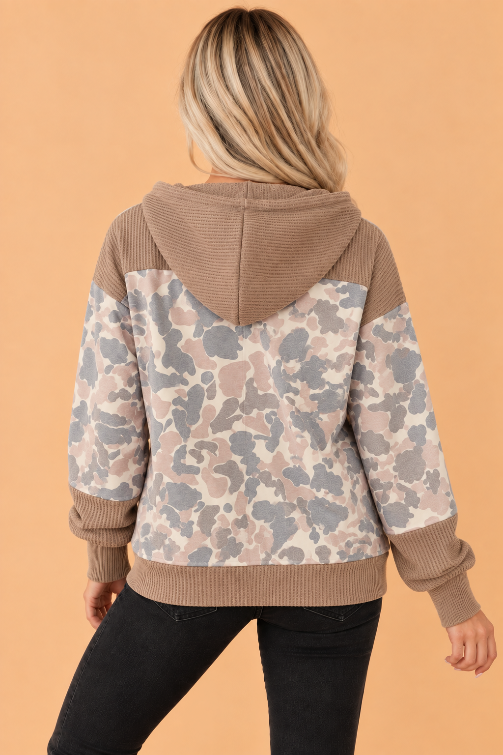 Camo Waffle-Knit Buttoned Hoodie — product image 2