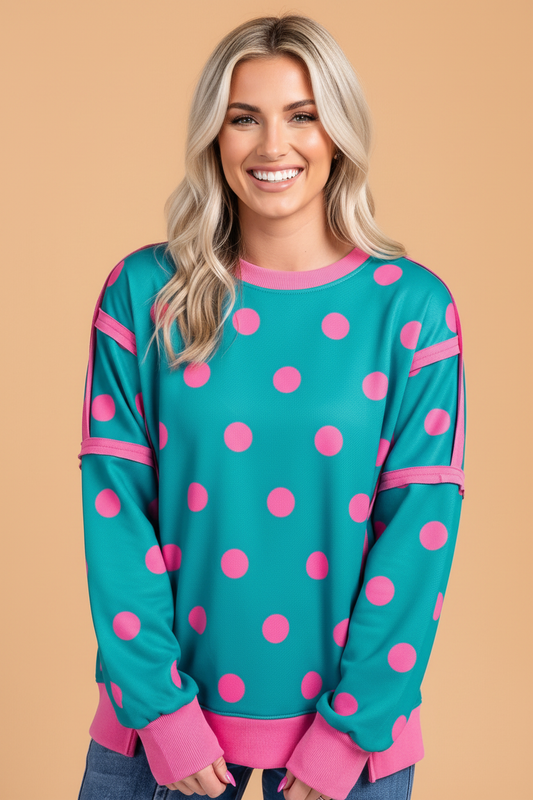 Polka Dot Contrast Reverse Seam Baggy Sweatshirt