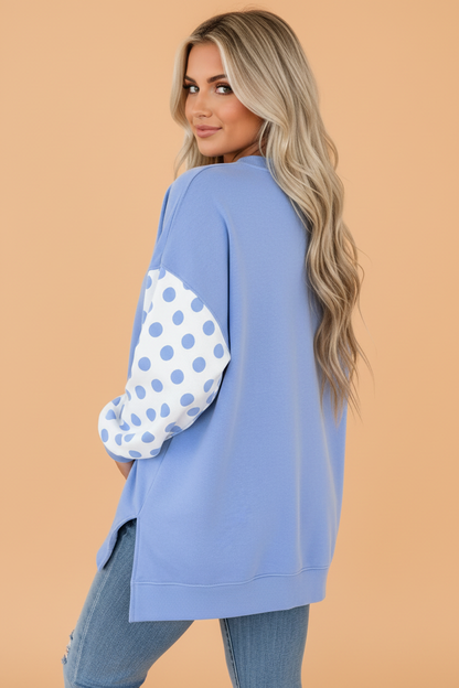 Polka Dot Patchwork Drop Shoulder Sweatshirt