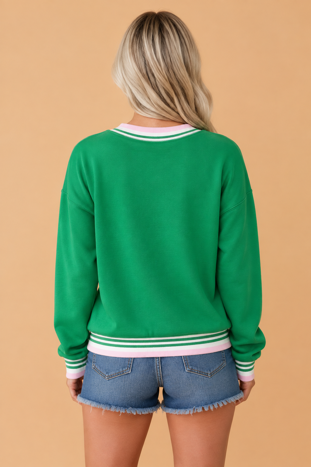 Stripe Contrast Trim Drop Shoulder Sweatshirt