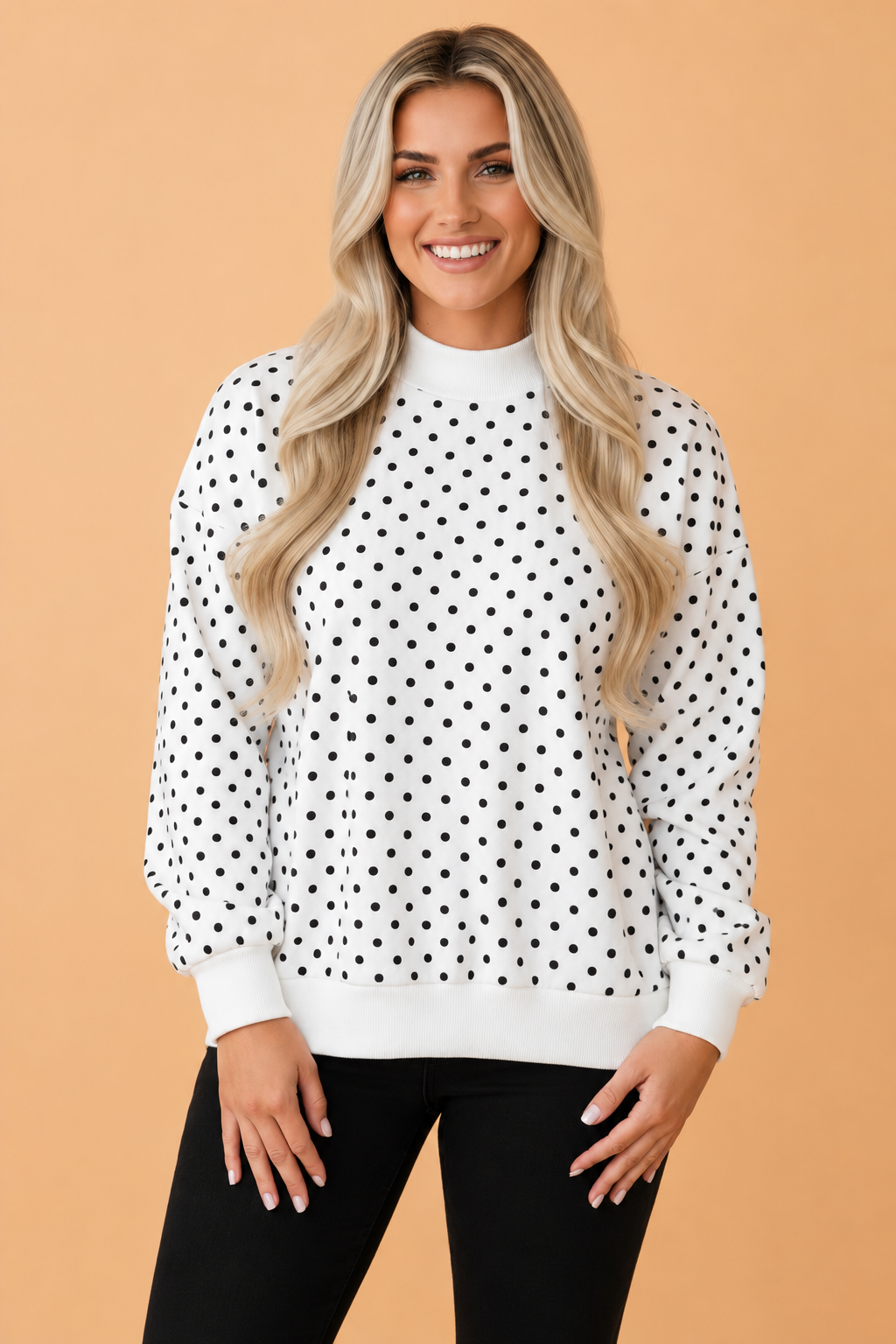 Polka Dot Mock-Neck Sweatshirt