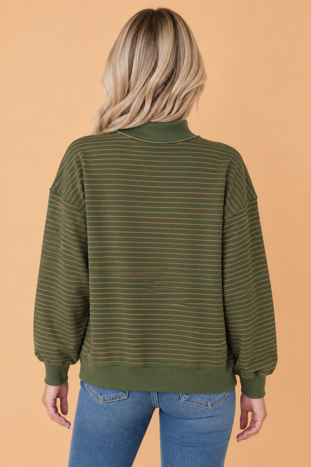 Stripe Ribbed Mock Neck Oversized Sweatshirt