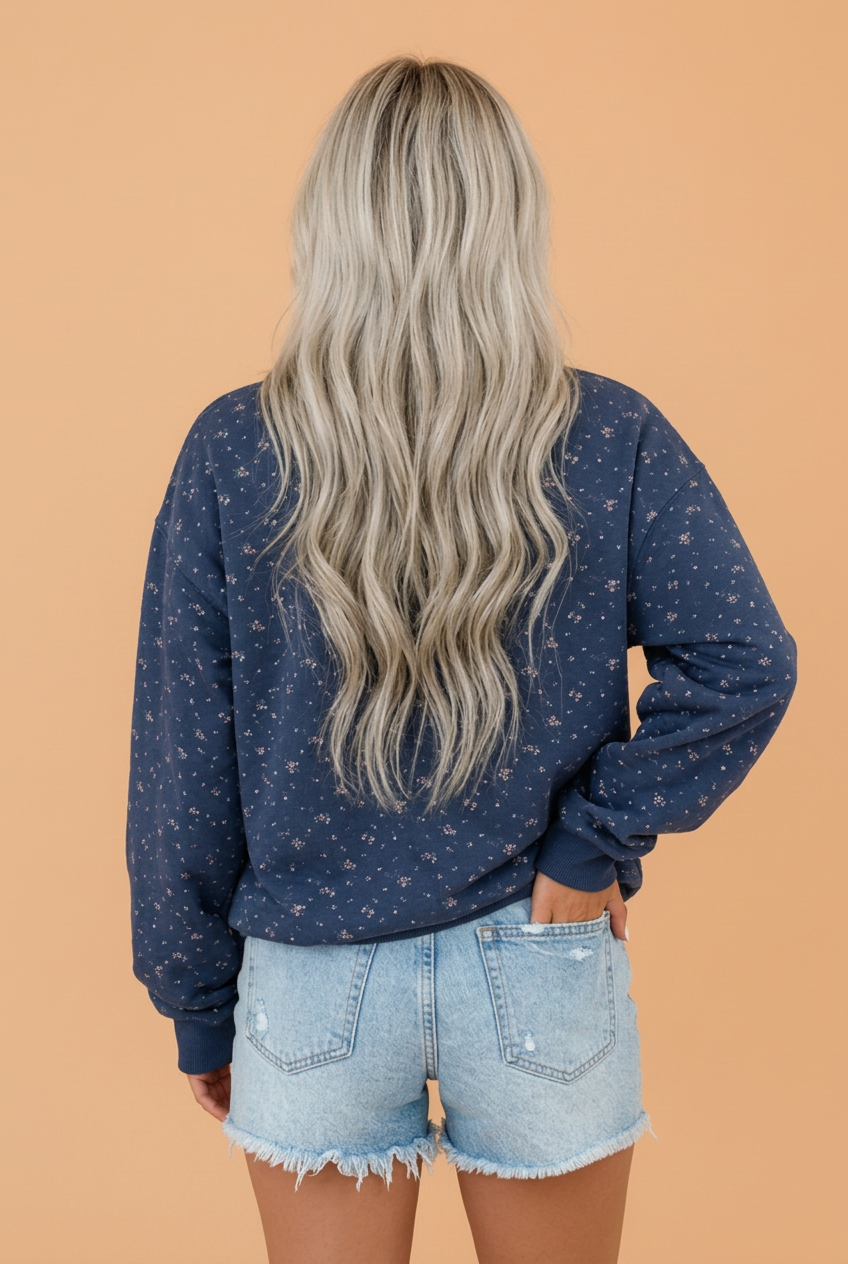 Floral Round Neck Drop Shoulder Oversize Sweatshirt