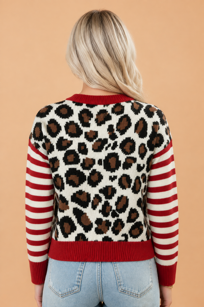 Leopard Stripe Cropped Cardigan