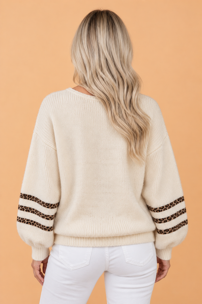Leopard-Trim V-Neck Sweater — product image 2