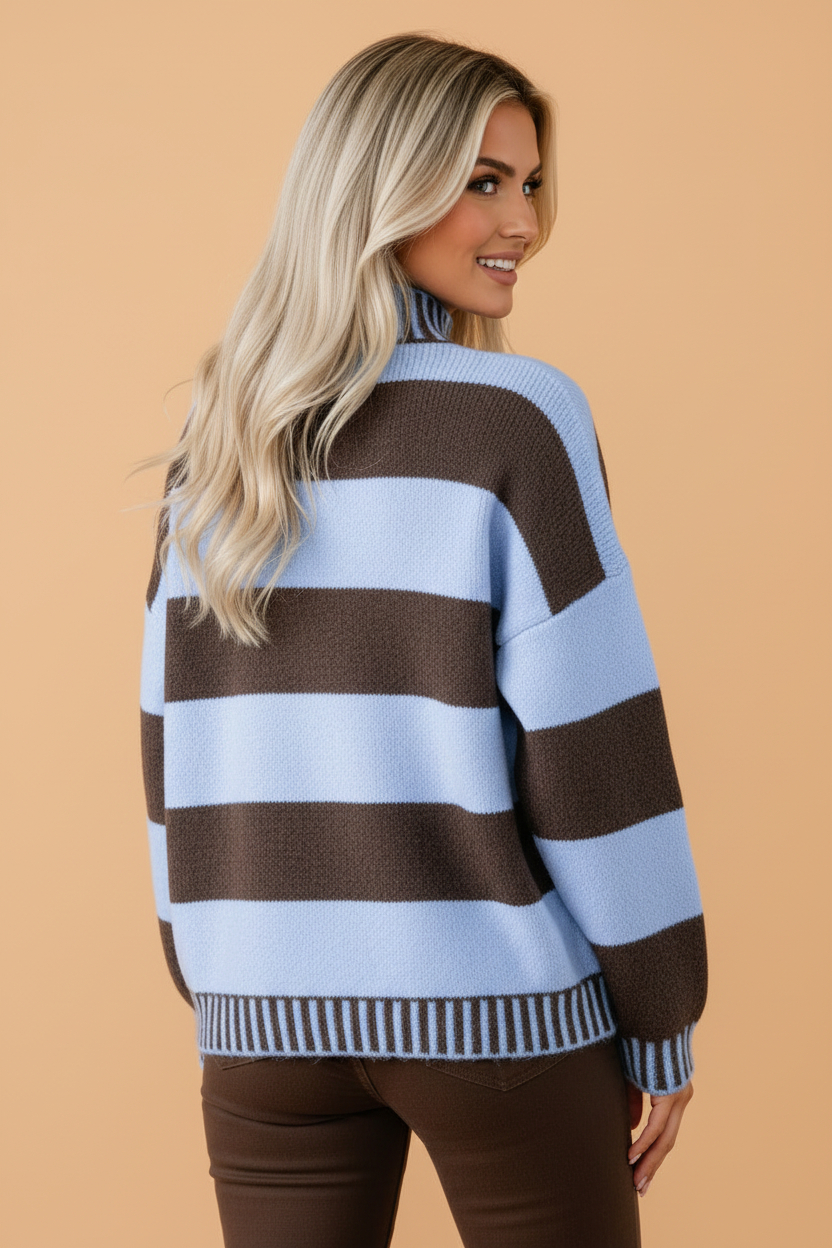 Striped Contrast-Trim Mock-Neck Sweater — product image 2