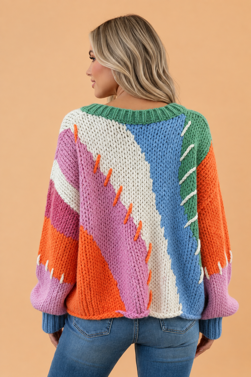 Colorblock Patchwork Stitched Oversized Sweater