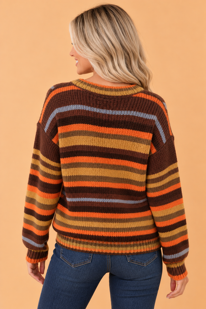 Stripe Round Neck Drop Shoulder Sweater