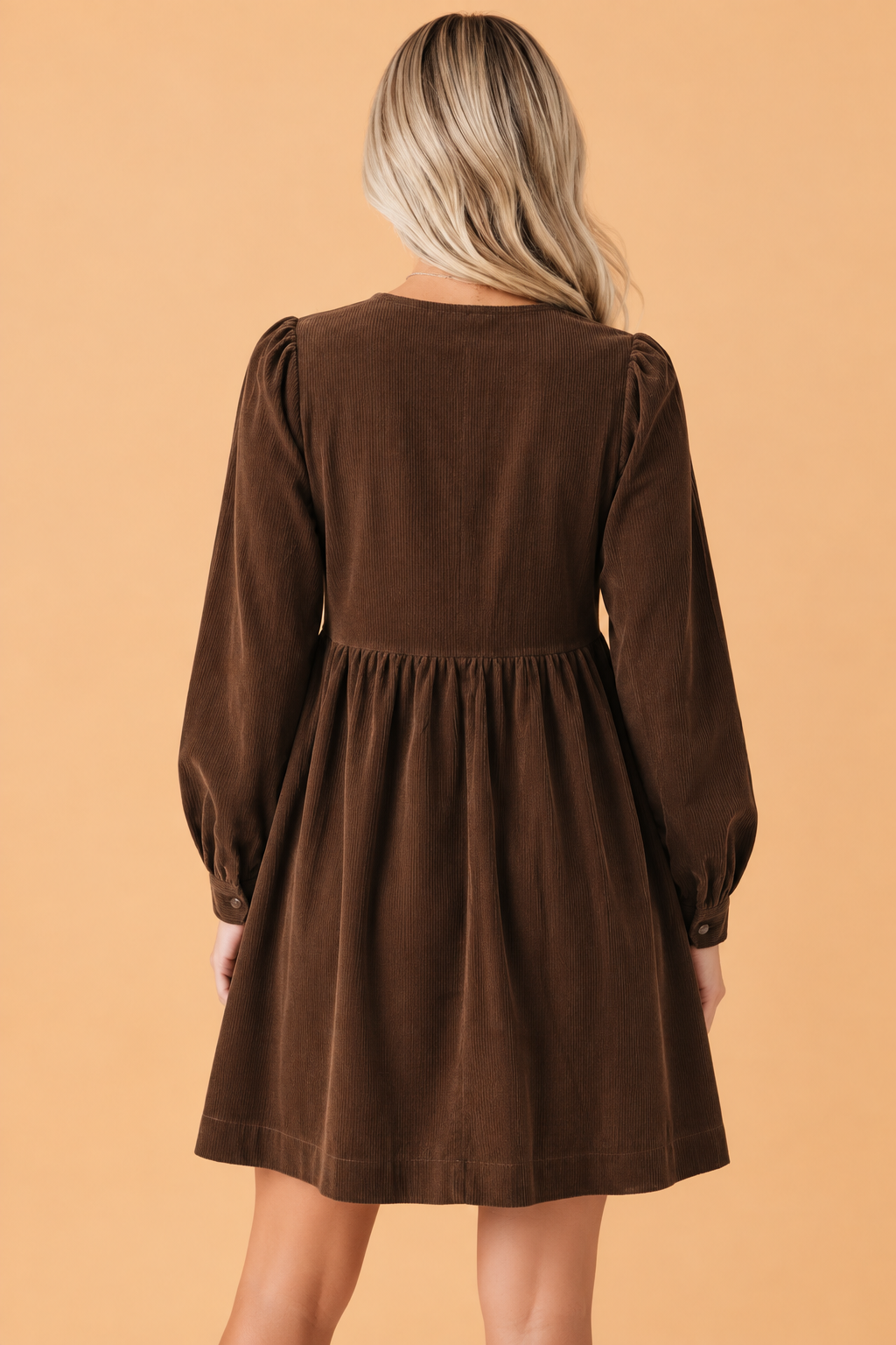 Bow-Tie Corduroy Long-Sleeve Mini Dress — product image 2
