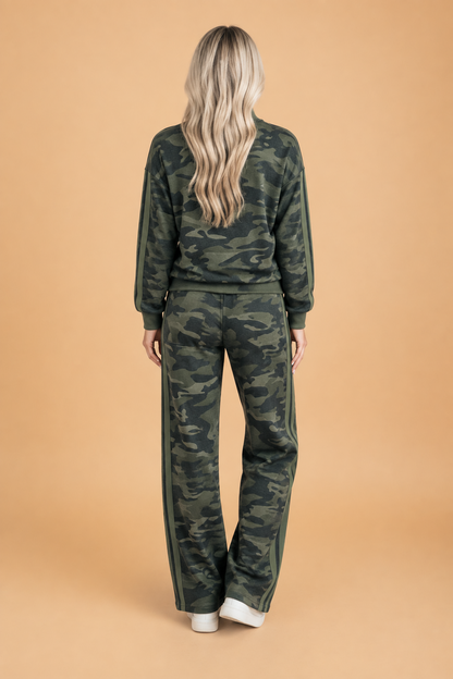 Camo Side Stripe Long Sleeve Top & Pants Set