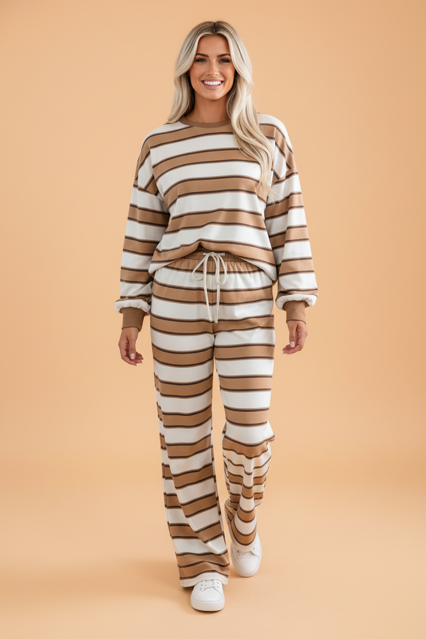 Striped Contrast-Trim Top & Pants Set